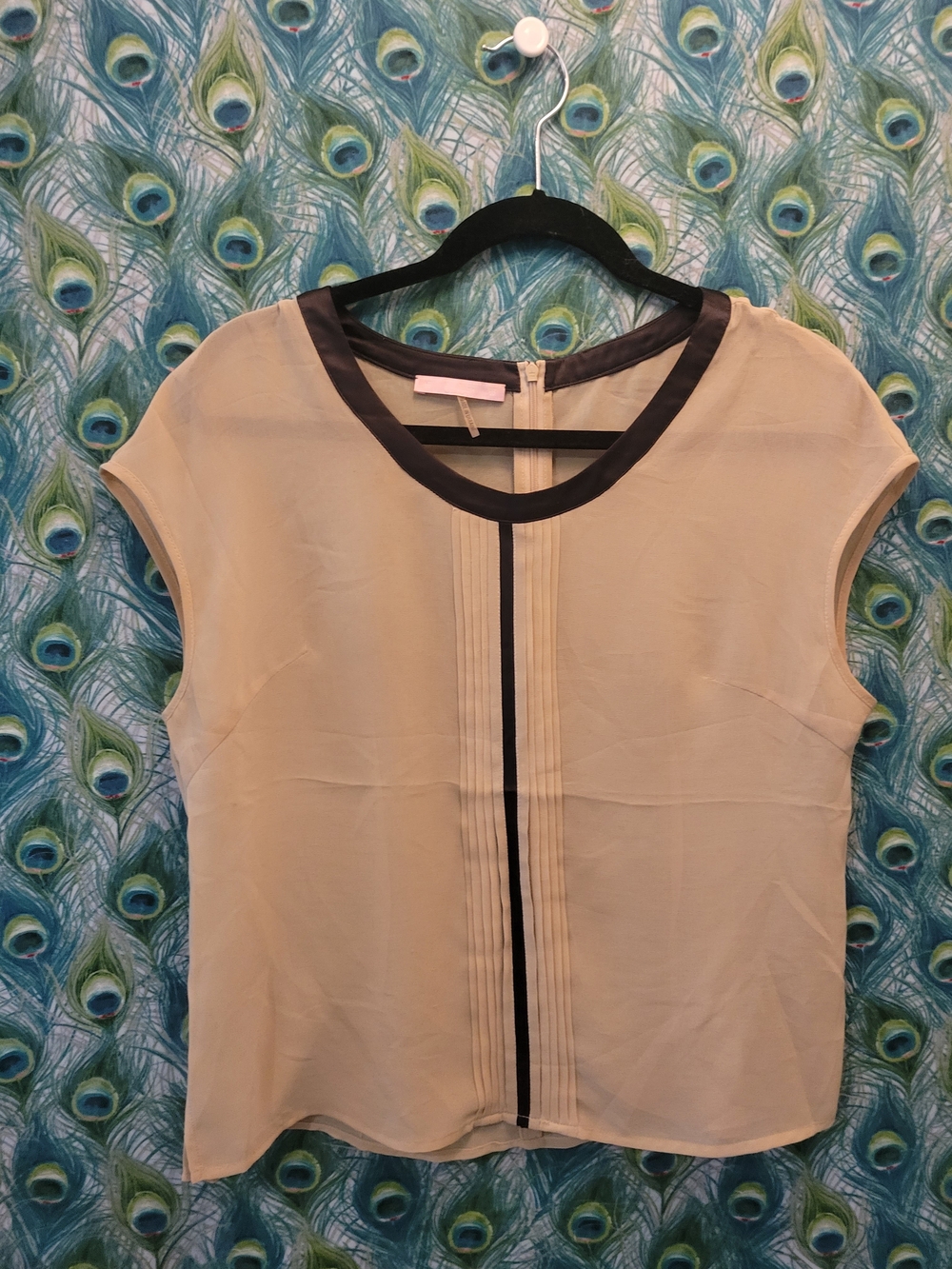 Basler Cream Blouse with Black Trim and Pleated Front